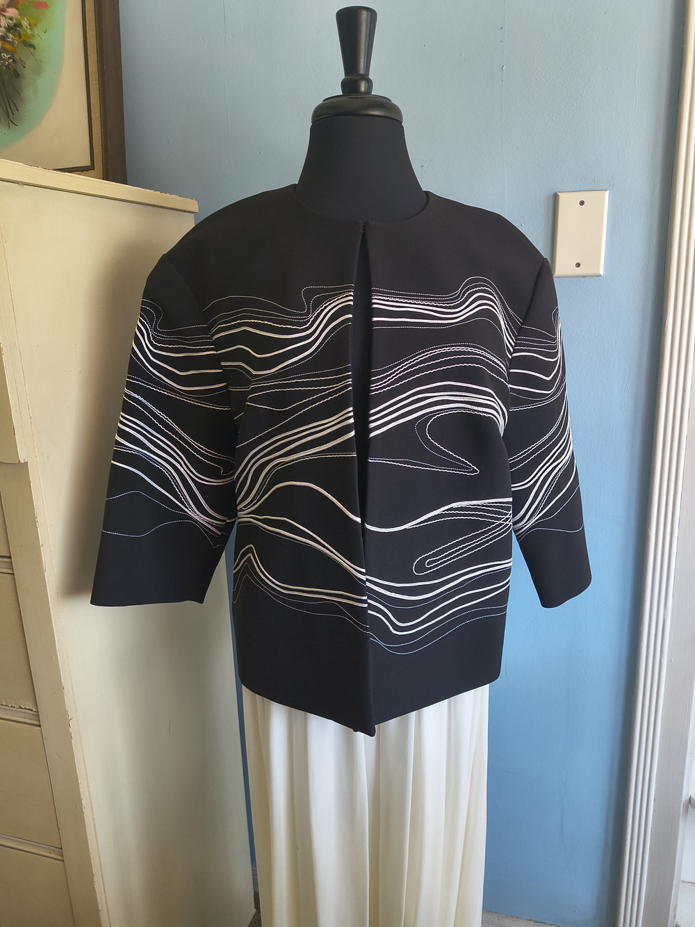 NWT Vtg. St. John Black Jacket with White Wave Stitching
